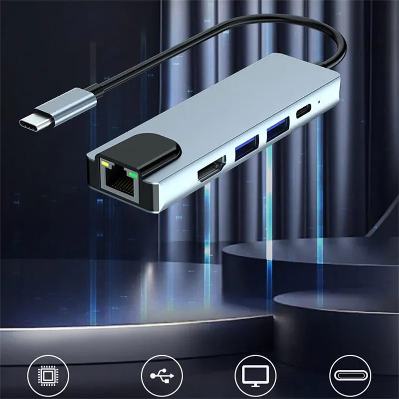 USB C Hub, 5-in-1 USB C to 4K HDMI,USB C Multiport Adapter with Ethernet Port, 100W Power Delivery PD Type C Charging Port, USB 3.0& 2.0 Ports Adapter