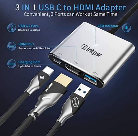 USB C to HDMI Multiport Digital AV Adapter, USB 3.1 Type C to 4K HDMI Adapter Hub with USB 3.0 Port +PD Compatible with MacBook Pro/ S8+/S9+ etc USB-C Devices