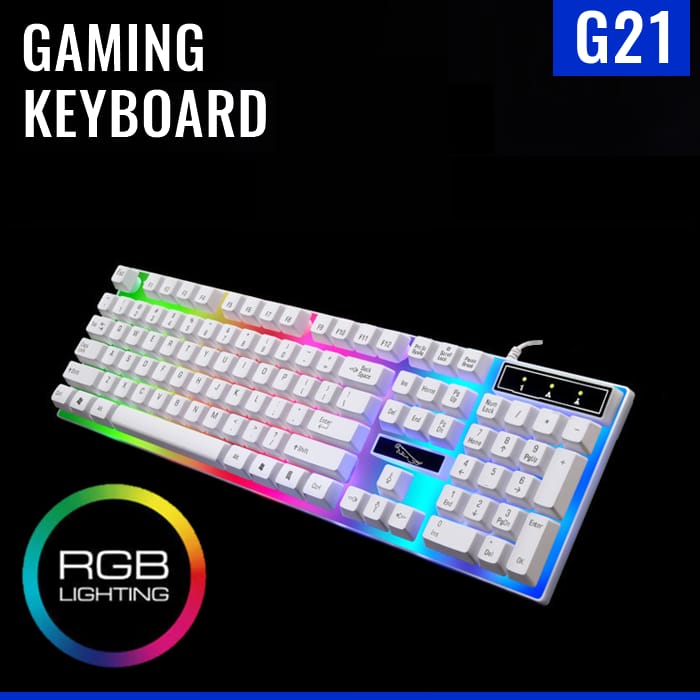 Gaming Keyboard White Color G21 RGB Lighting Keyboard - Elevate Gaming Setup With Stylish White Rgb Gaming Keyboard For PC /Laptop/Computer/Mobile