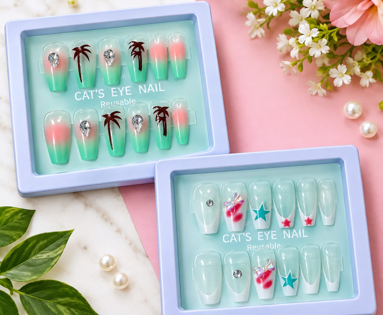 24 Pcs Colorful Luxury Acrylic False Nails – Stylish Press-Ons for Girls & Women