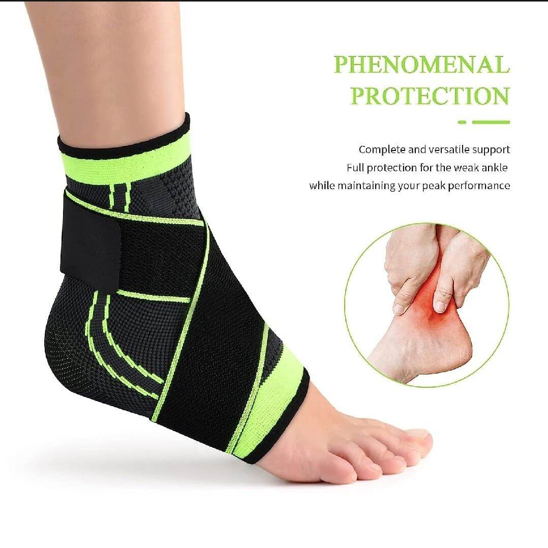 Ankle Brace, Ankle Support with Adjustable Strap for Weak Ankles, Sleeve Socks for Ligament Damage, Sprained Ankle, Plantar Fasciitis, Achilles Tendonitis, One Size for Men & Women - Black&Green