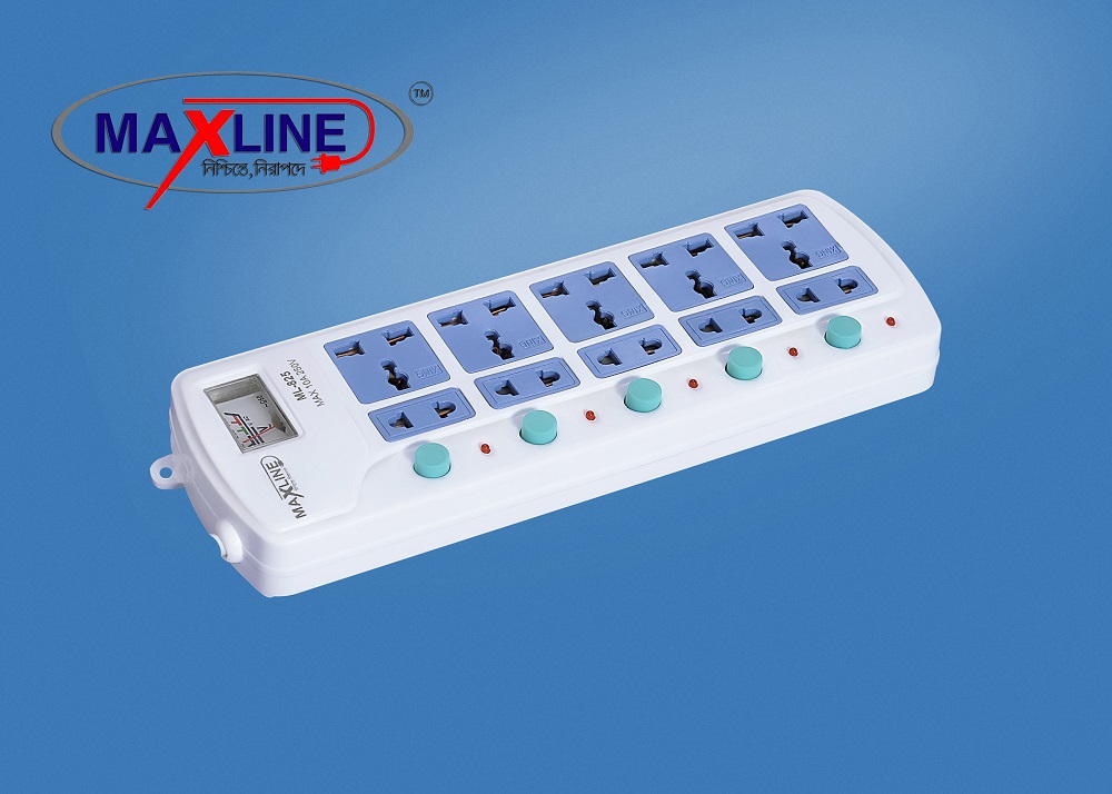 Maxline ML-825 Multiplug 10 Port Extension Socket Multi Plug | Individual Switch Power Strip