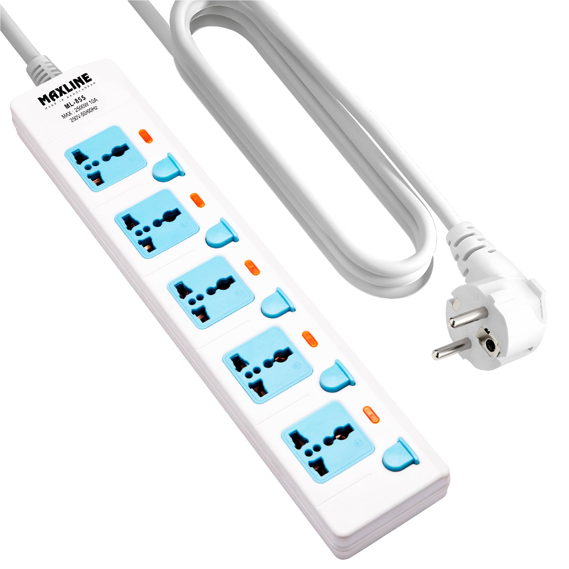 Maxline 5 Port Multi Extension Socket Model: ML-855-3 Miter Wire